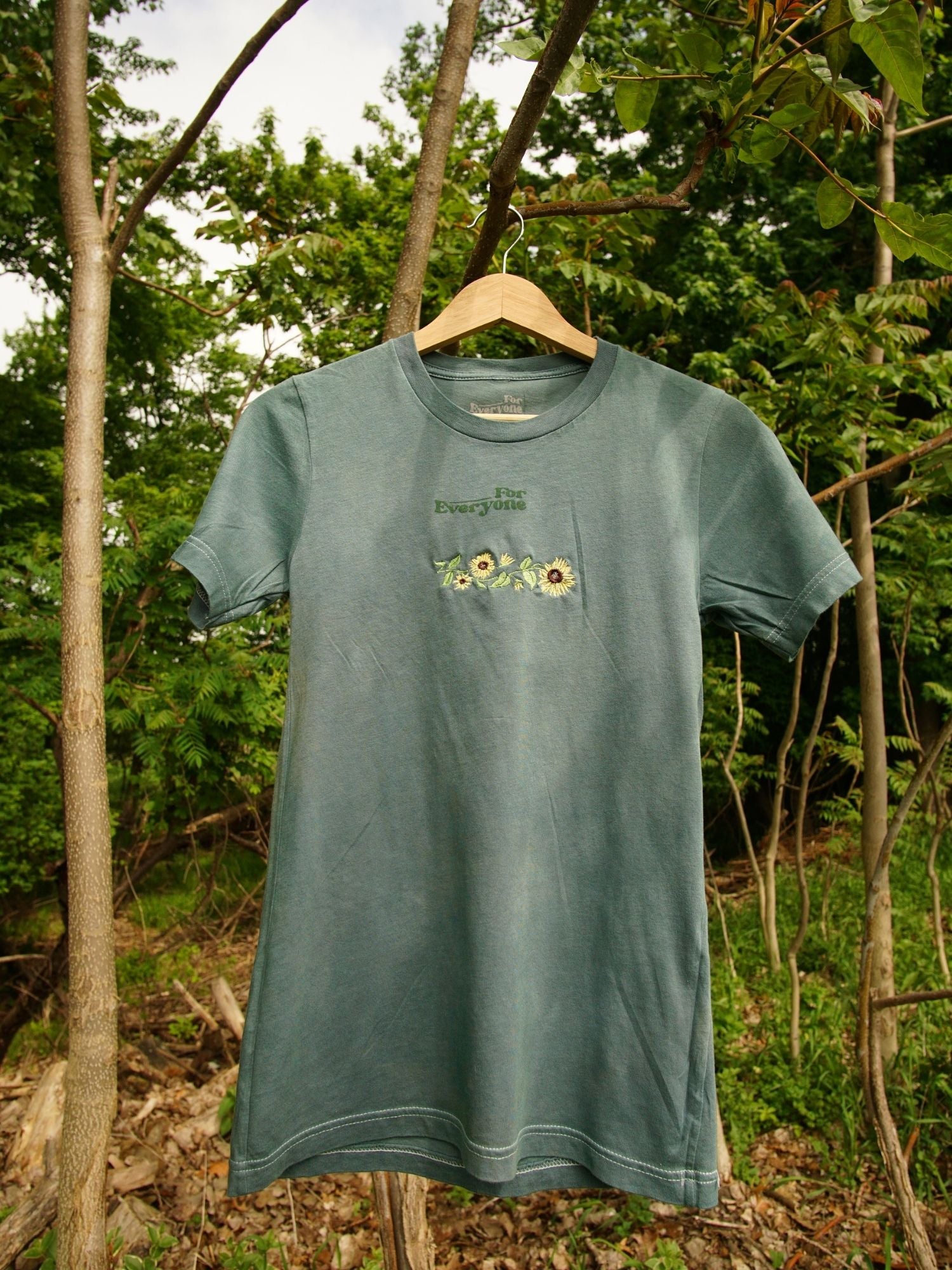 1:1 Hand-Dyed Jade Embroidered Sunflower Tee