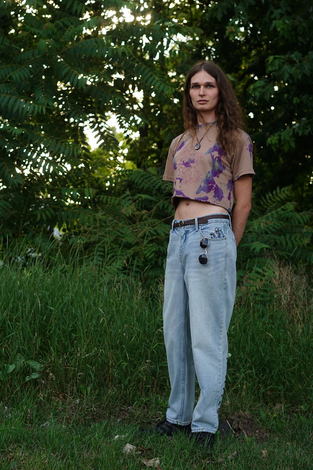 Throwback Tie Dye Cropped Heavyweight Tan Boxy Tee