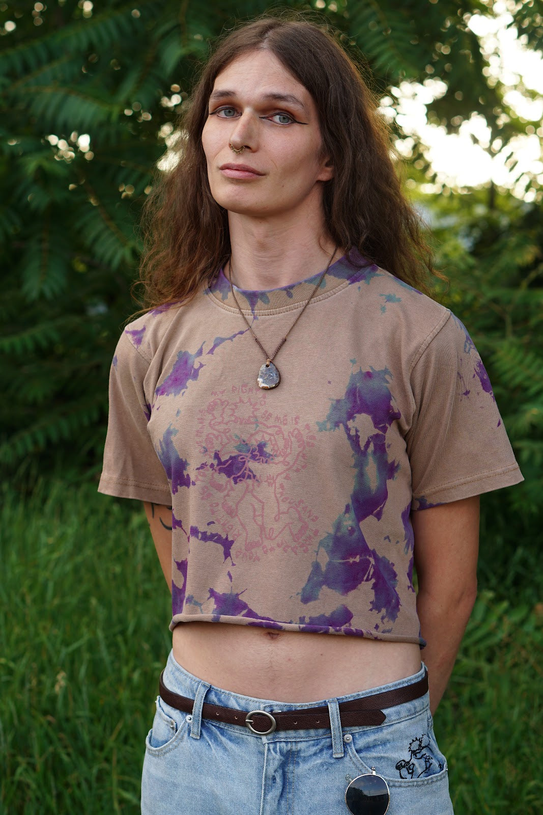 Throwback Tie Dye Cropped Heavyweight Tan Boxy Tee