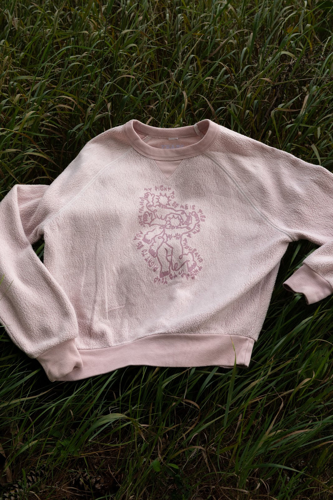 Upcycled Dusty Pink Reverse Print Cropped Mini Crew