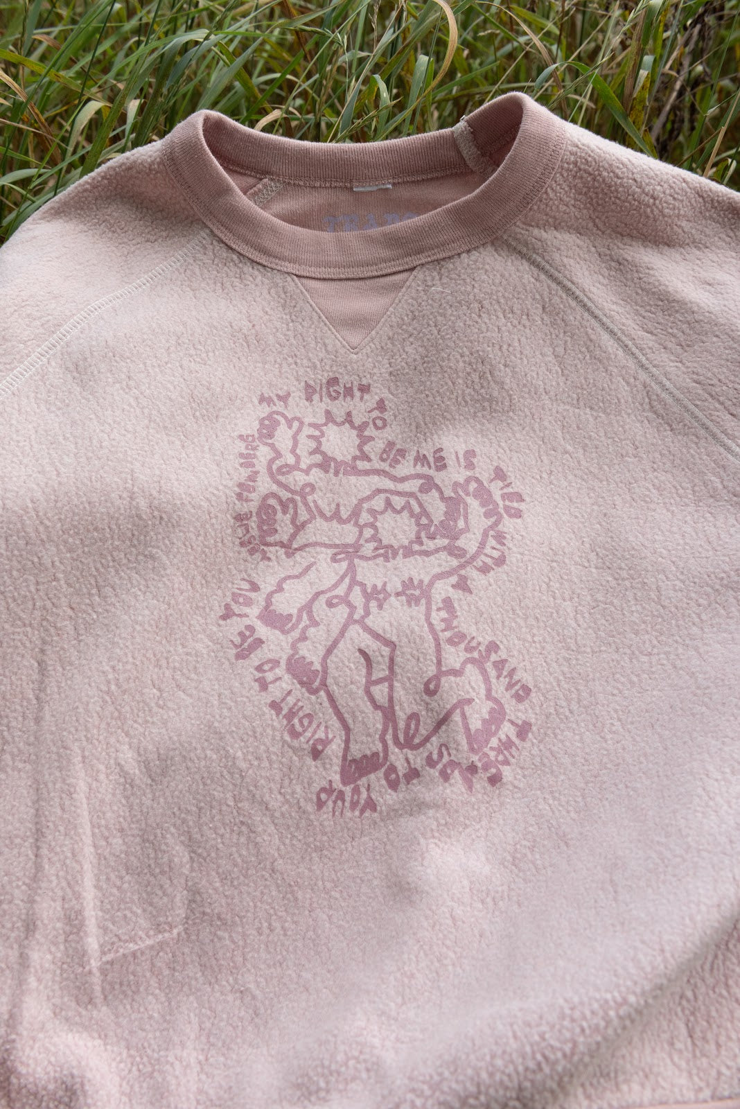 Upcycled Dusty Pink Reverse Print Cropped Mini Crew